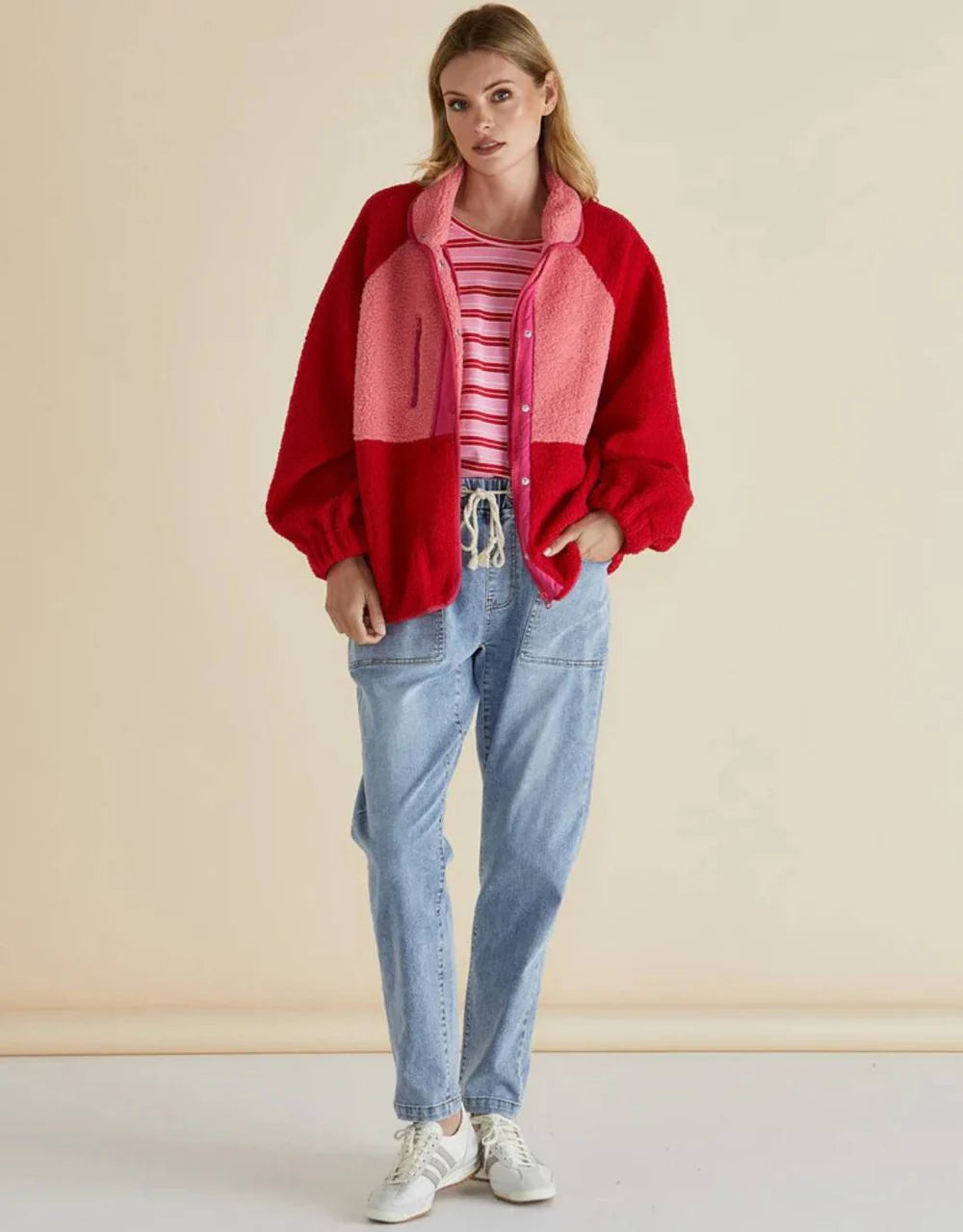 BETTY BASICS : Franklin Fleece Pink/Red - Jacket