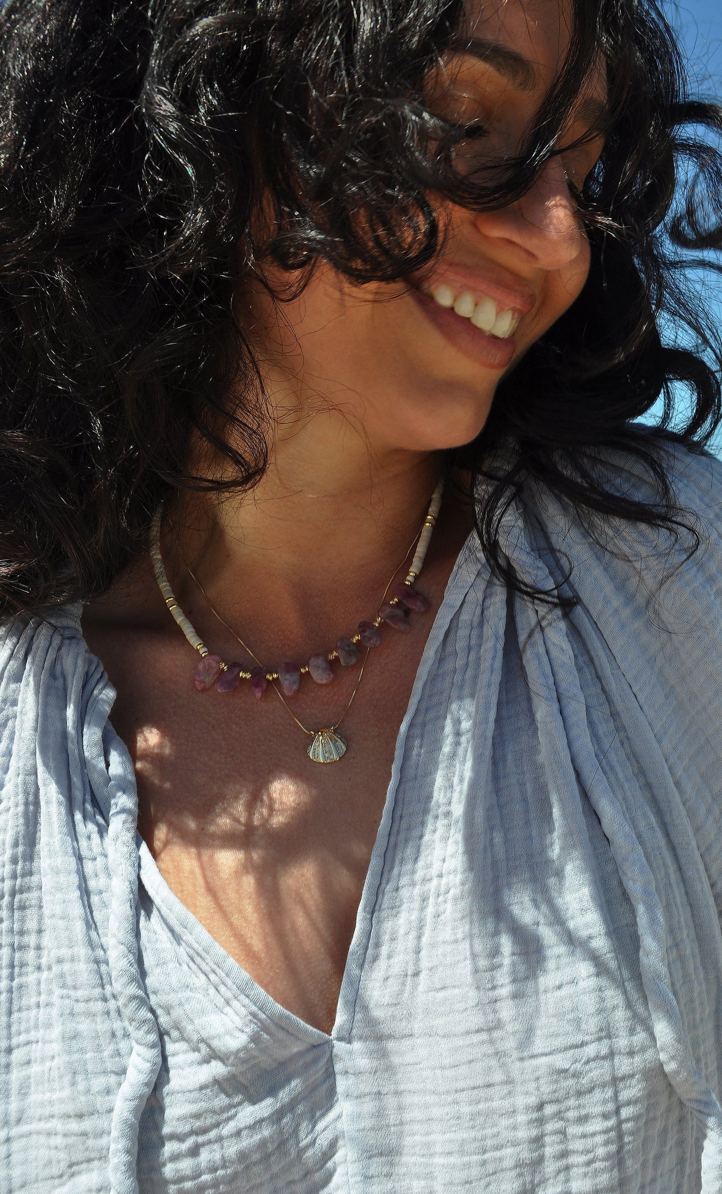 TUNIK - Spirit Pink Tourmaline & Ivory Jasper Stone Handmade Beaded Necklace