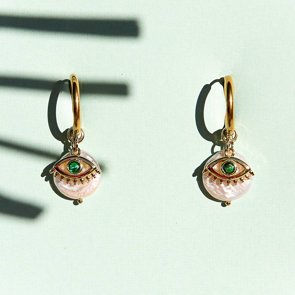 KINGSTON: Green Eye Huggie Hoop - Earrings