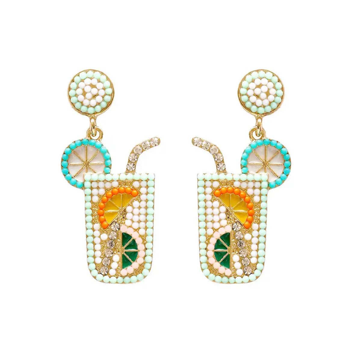 GREENWOOD DESIGNS: Cocktail Dangle Mint, White and Yellow - Earrings