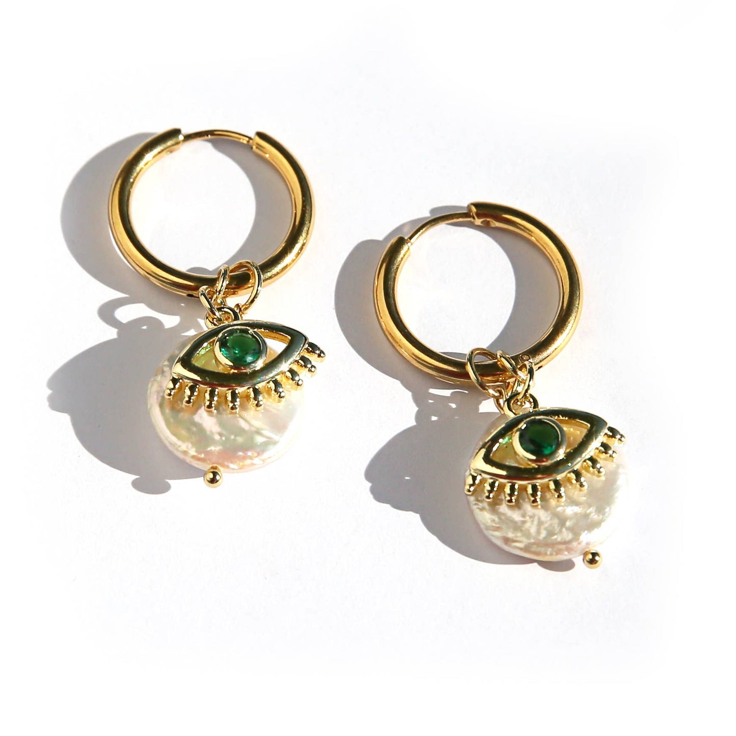 KINGSTON: Green Eye Huggie Hoop - Earrings