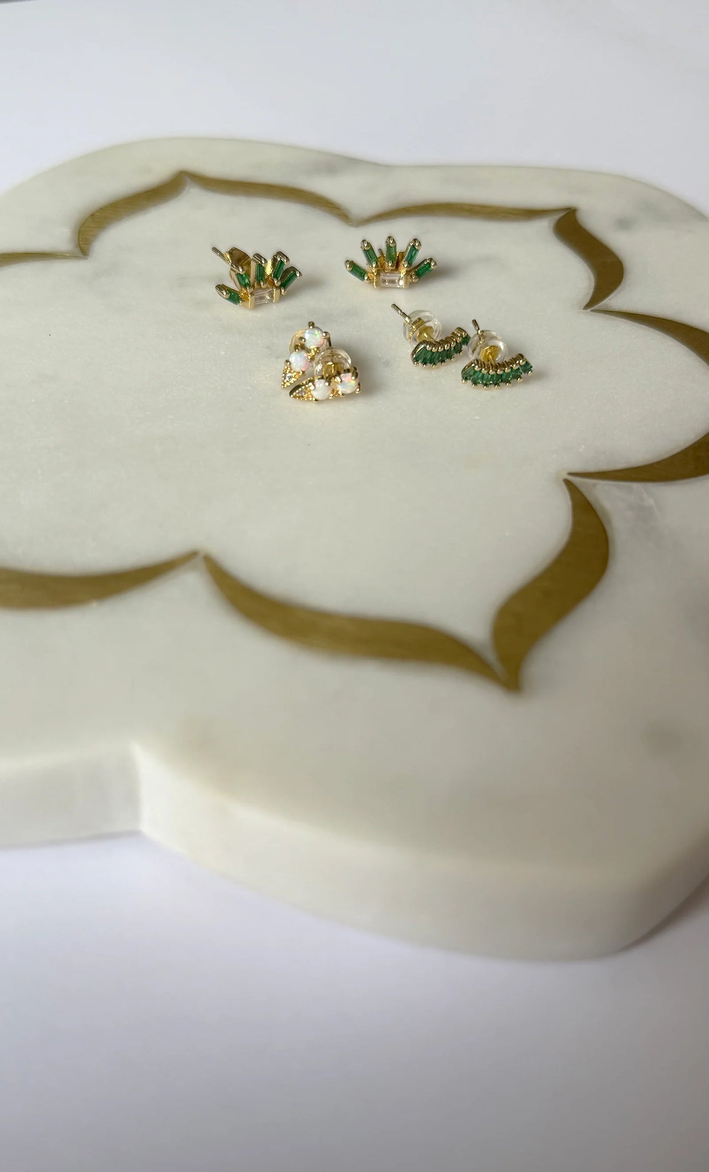 TUNIK - Crystal Crescent Stud Earrings - Baguette Zirconia - Gold Fill