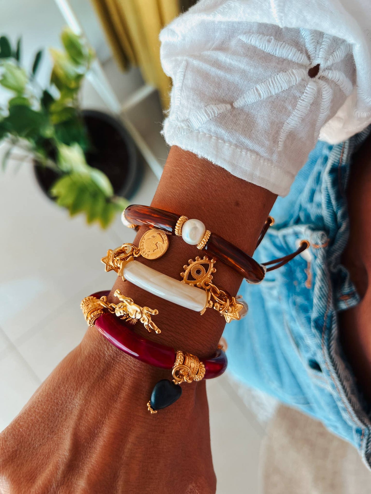 GOUPI : Red and Gold Charm Beaded Bracelets