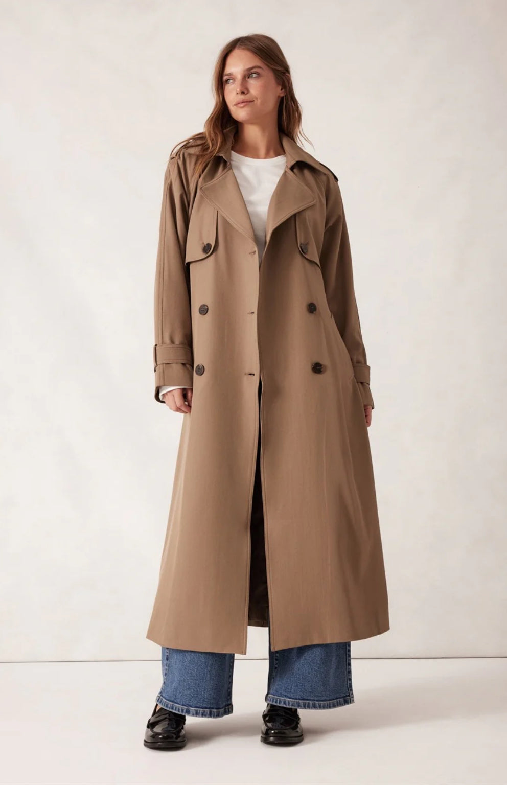 CERES LIFE : Longline Trench Coat - Warm Taupe