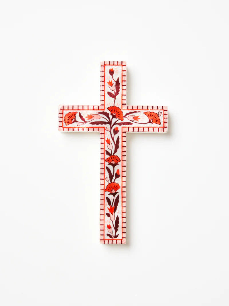 JONES & CO :  Samira Pink Flower - Large Cross
