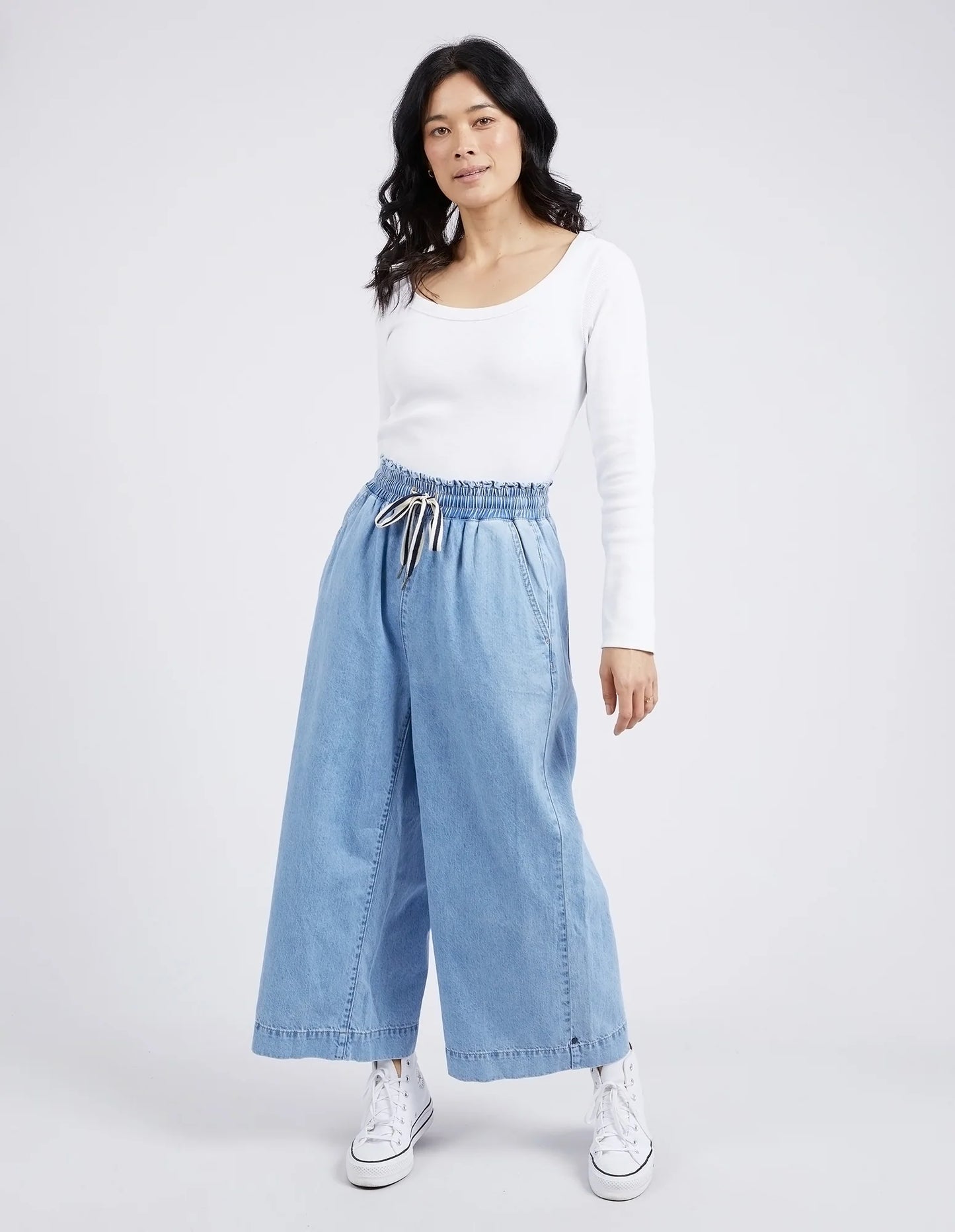 ELM : Greta Wide Leg Pant - Mid Blue Denim
