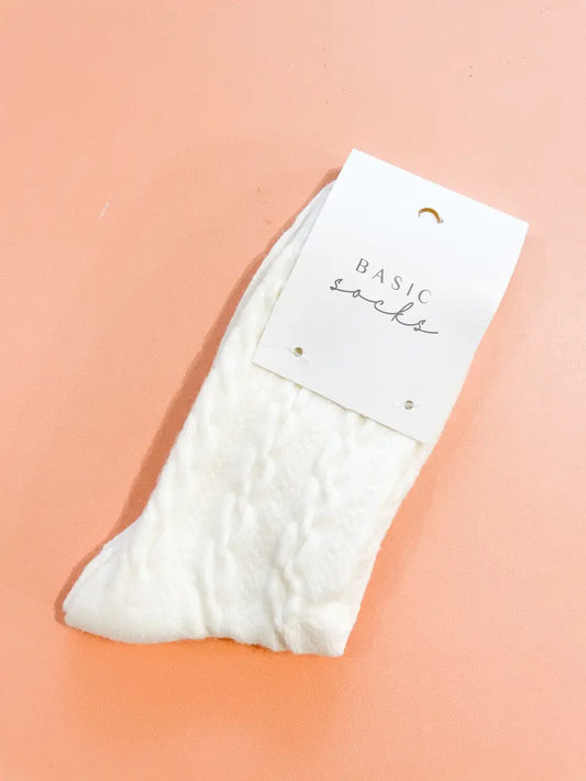 ANGELS WHISPER : Winter Cable Woollen Crew Socks - Beige