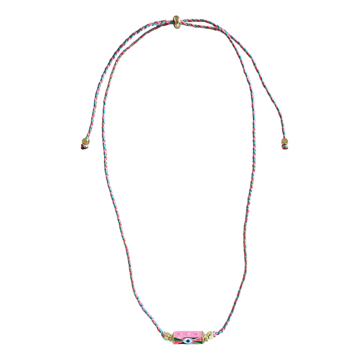 ZODA : Pink, Blue & Gold Cord Eye Necklace