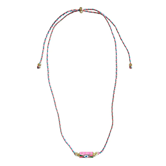 ZODA : Pink, Blue & Gold Cord Eye Necklace