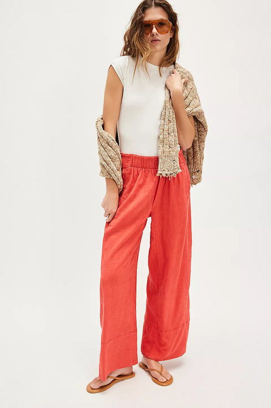 FREE PEOPLE : Days End Linen Pull On - Poppy Red