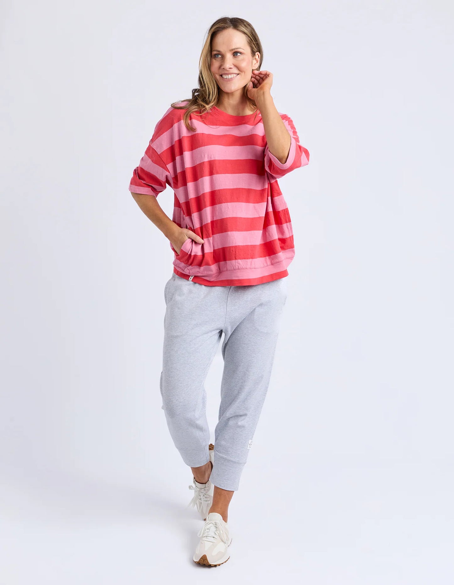 ELM : Mazie Block Stripe Sweat - Cayenne & Rose