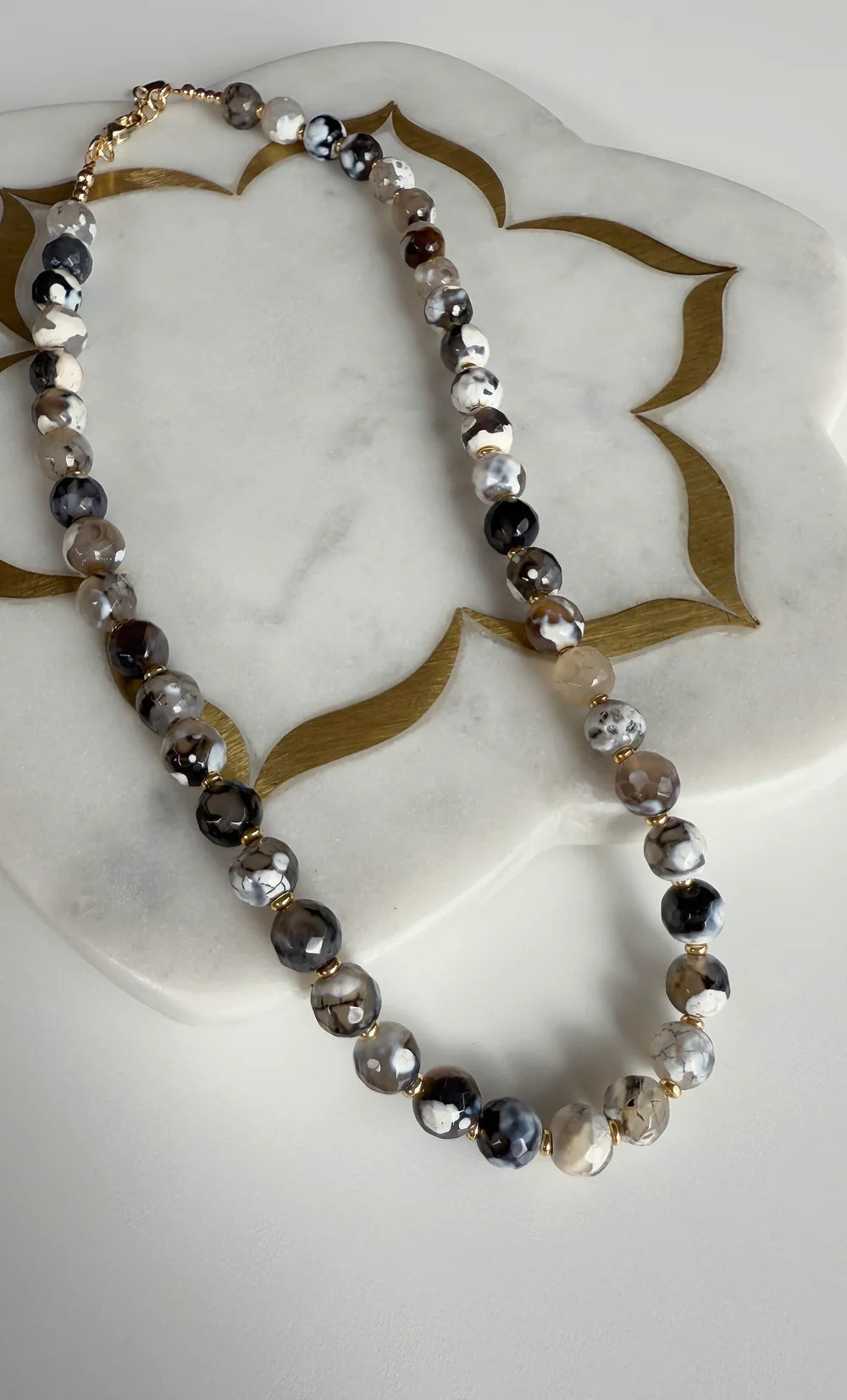 TUNIK : Sea Stones Coloured Black Agate - Beaded Necklace