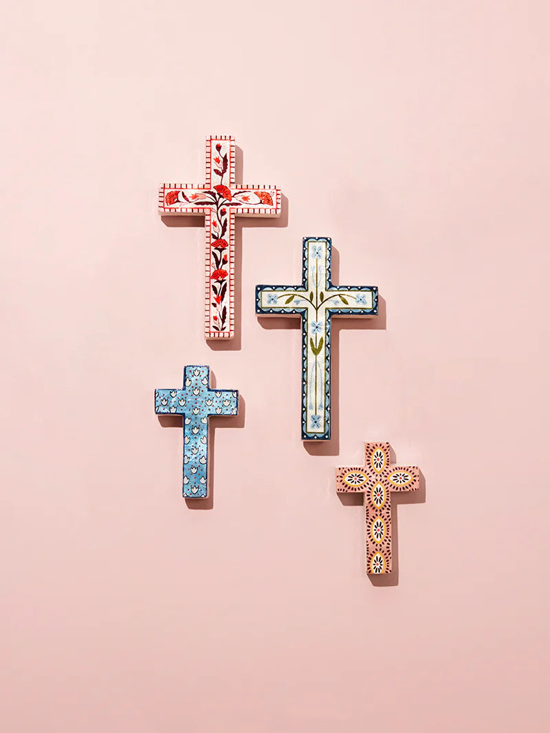 JONES & CO :  Samira Pink Flower - Large Cross