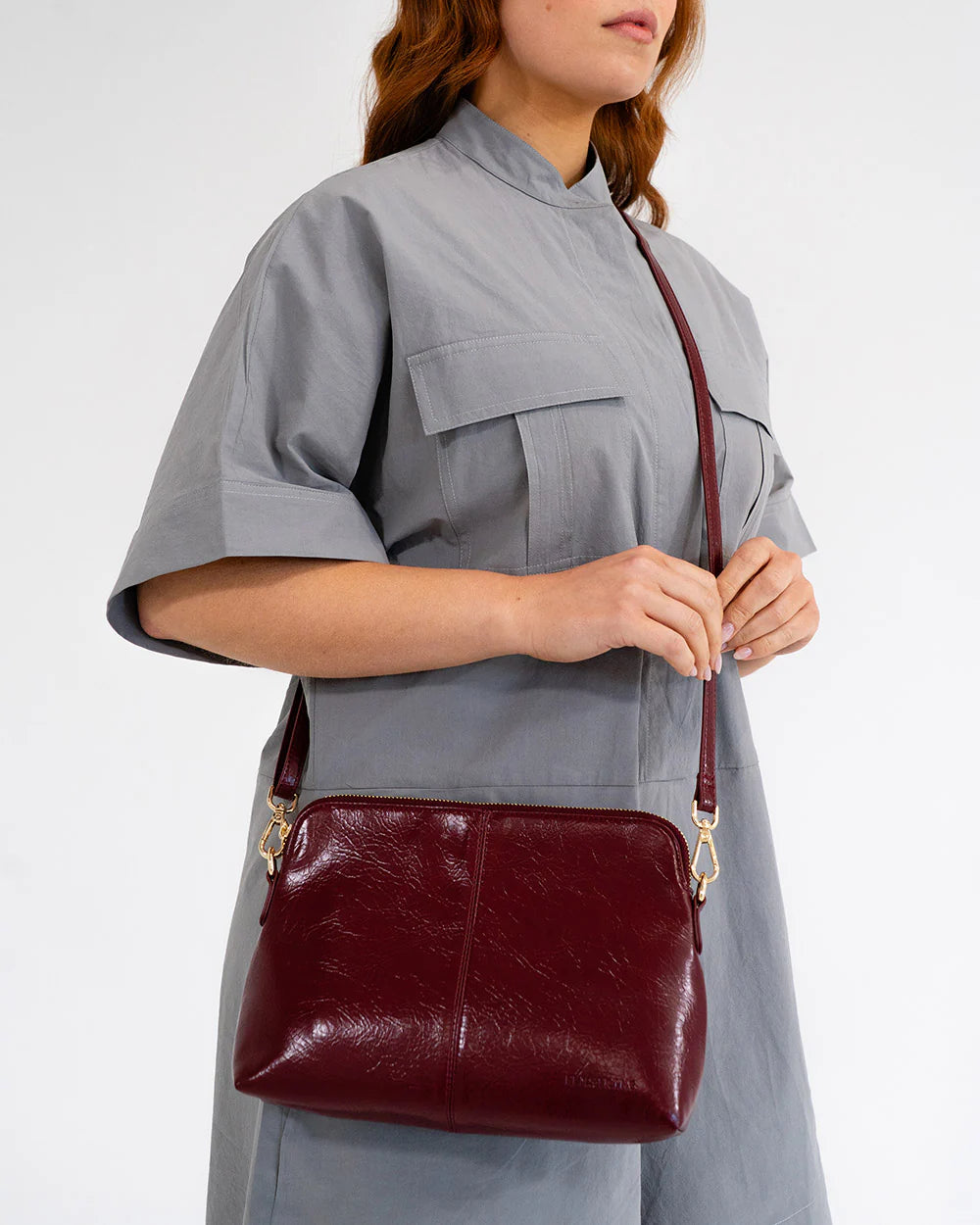 ELMS+KING : Large Burbank Xbody Bag - Burgundy Crinkle