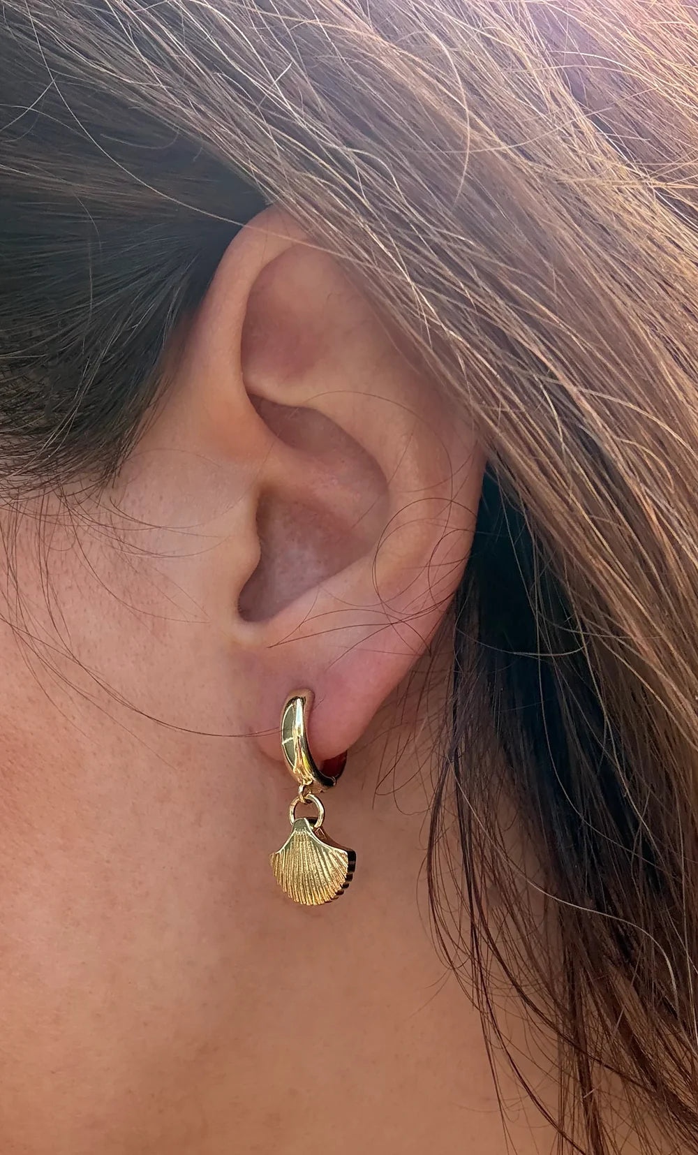 TUNIK :  Shell Form 24K Gold Fill - Huggie Earrings