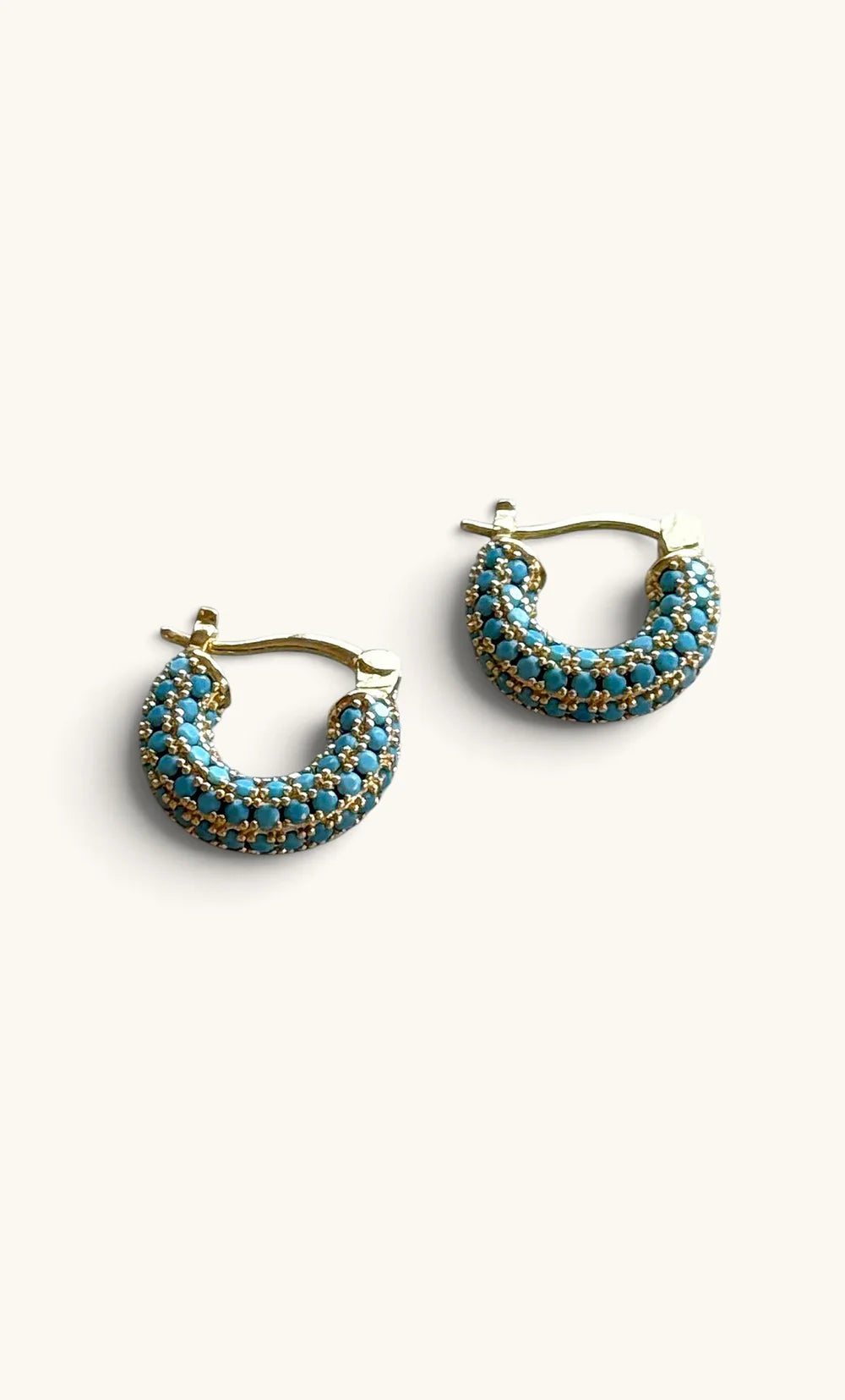 TUNIK :  Turquoise Zirconia Stone Dome - Huggie Earrings
