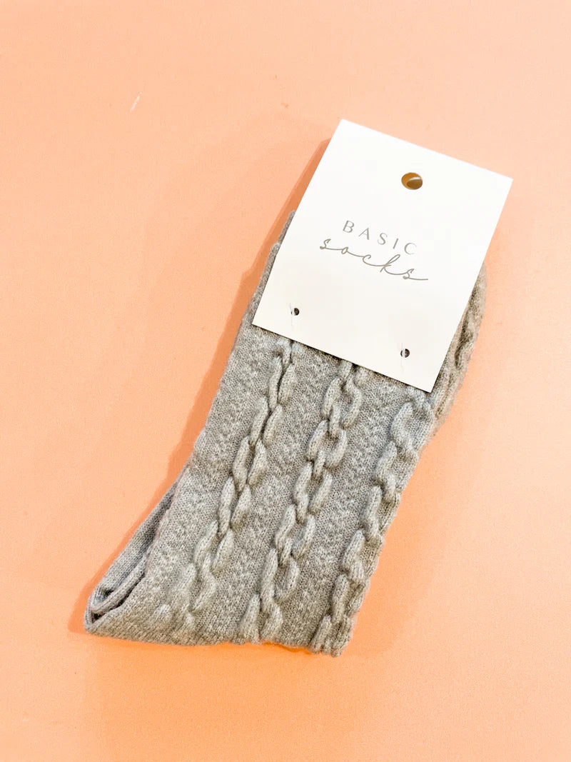ANGELS WHISPER : Winter Cable Woollen Crew Socks - Grey