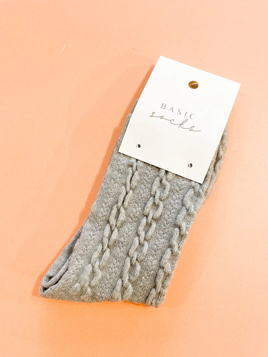 ANGELS WHISPER : Winter Cable Woollen Crew Socks - Grey