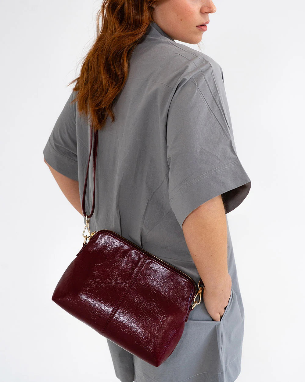 ELMS+KING : Large Burbank Xbody Bag - Burgundy Crinkle