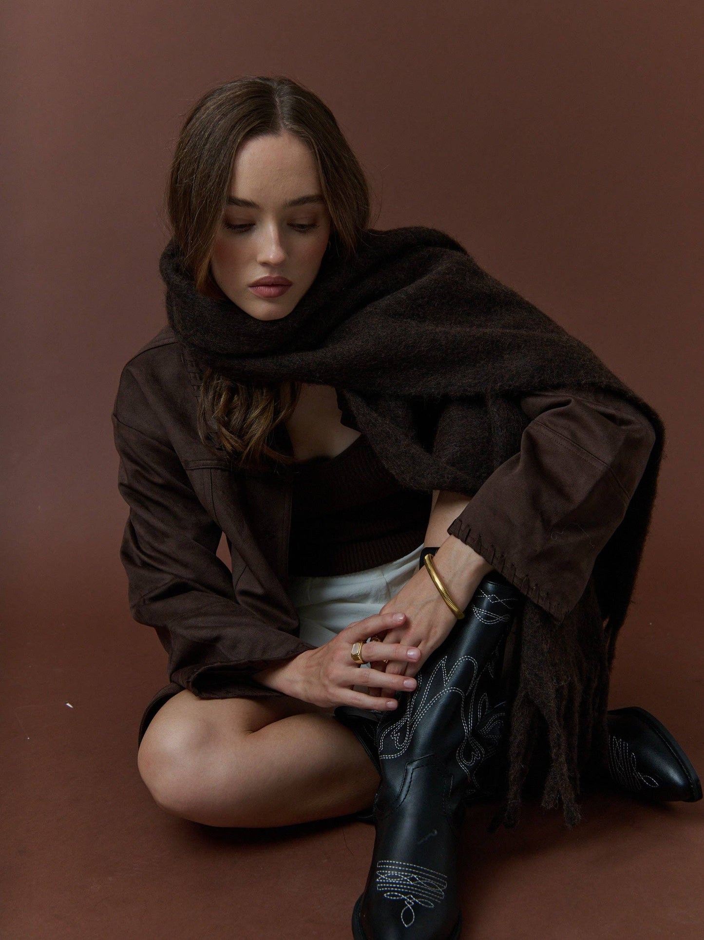 ANGELS WHISPER : Betty Wool Plain Winter Fluffy Scarf - Brown