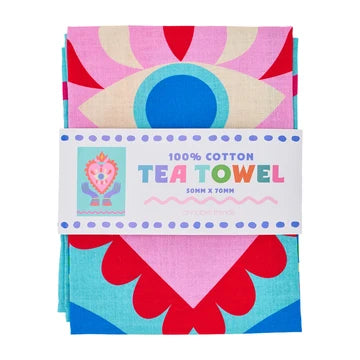 ANNABEL TRENDS. :  Cotton Fiesta Pink Blue Print - Tea Towel