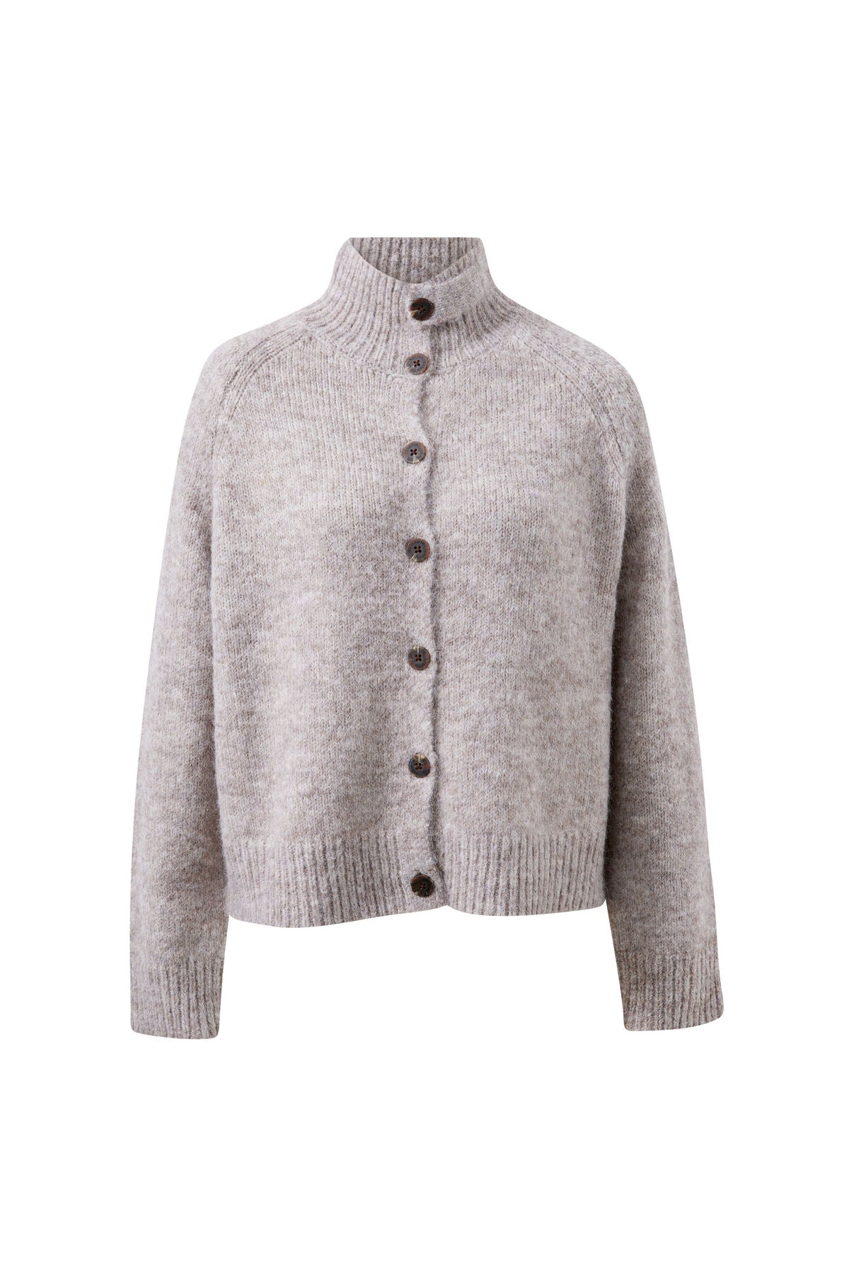 CERES LIFE - Riley Taupe Marle - Funnel Neck Tab - Cardi