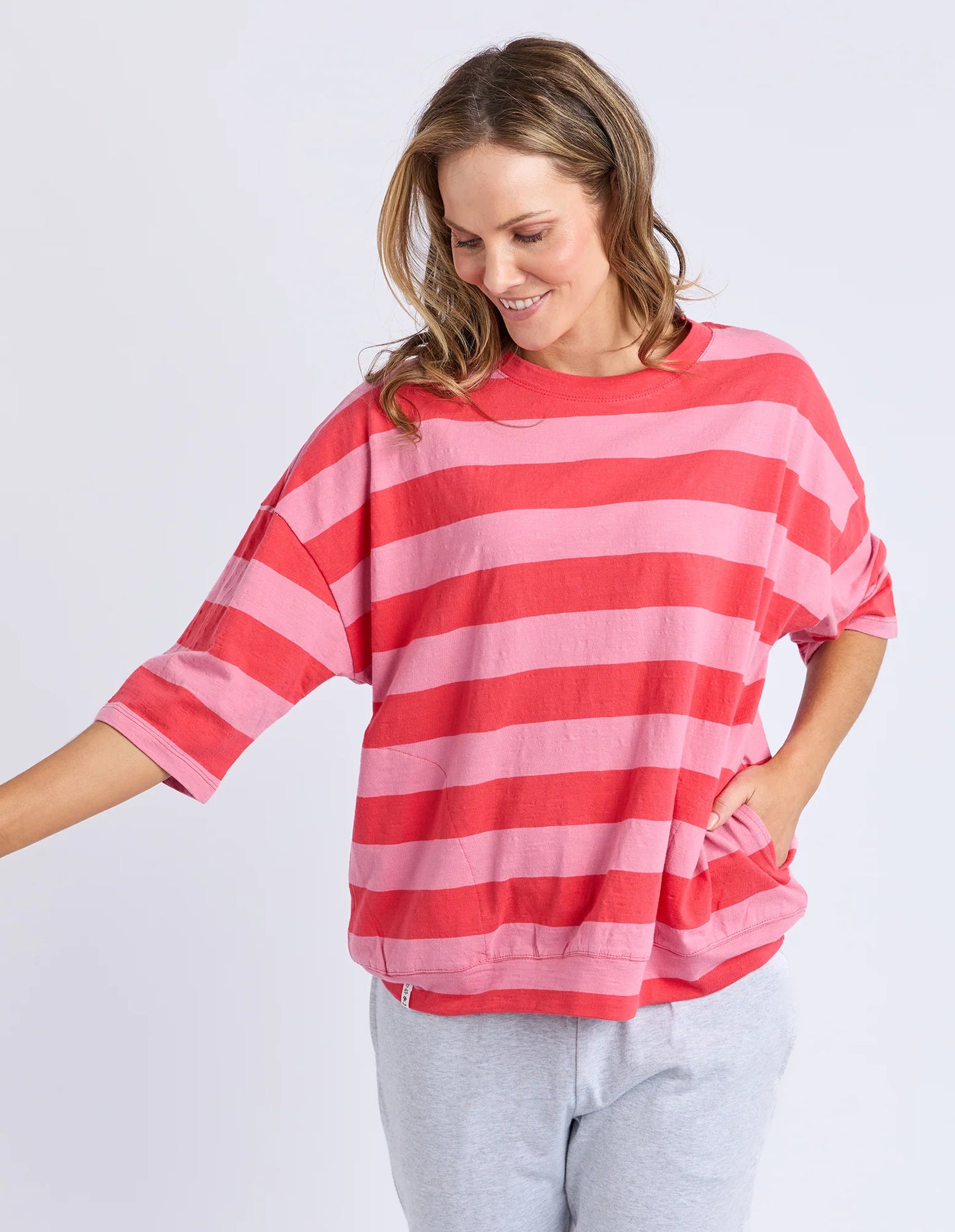 ELM : Mazie Block Stripe Sweat - Cayenne & Rose