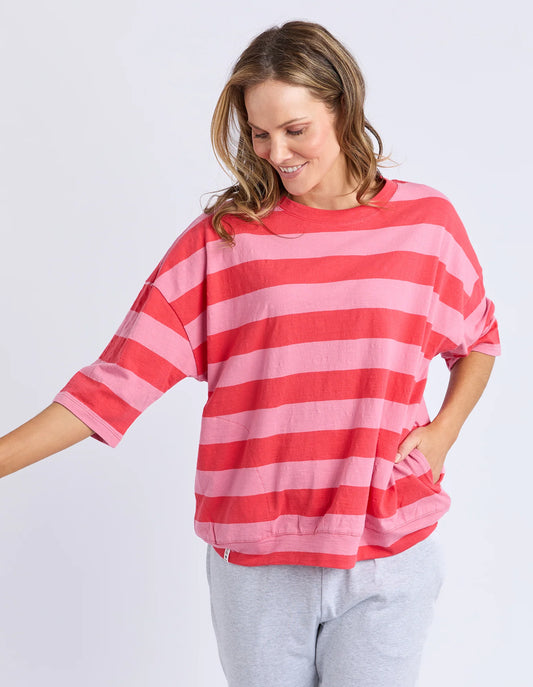 ELM : Mazie Block Stripe Sweat - Cayenne & Rose