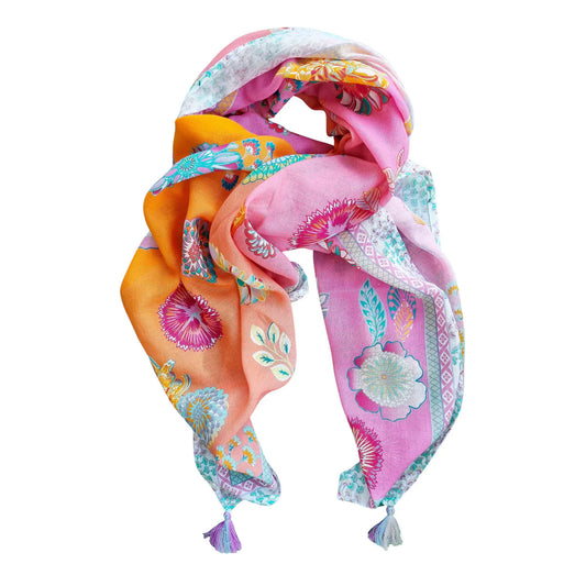 ZODA :  Pure Cotton Orange/Pink - Scarf