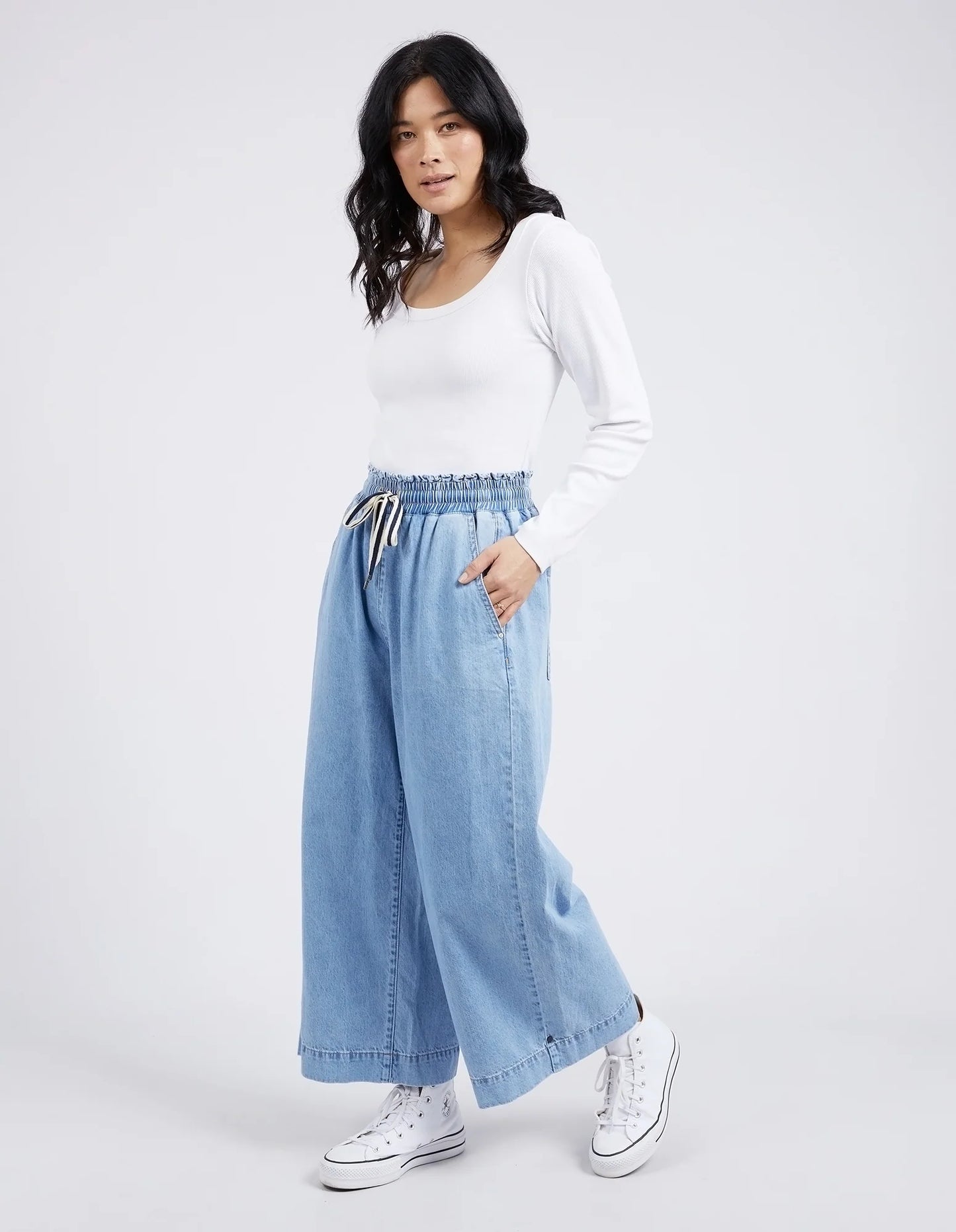 ELM : Greta Wide Leg Pant - Mid Blue Denim
