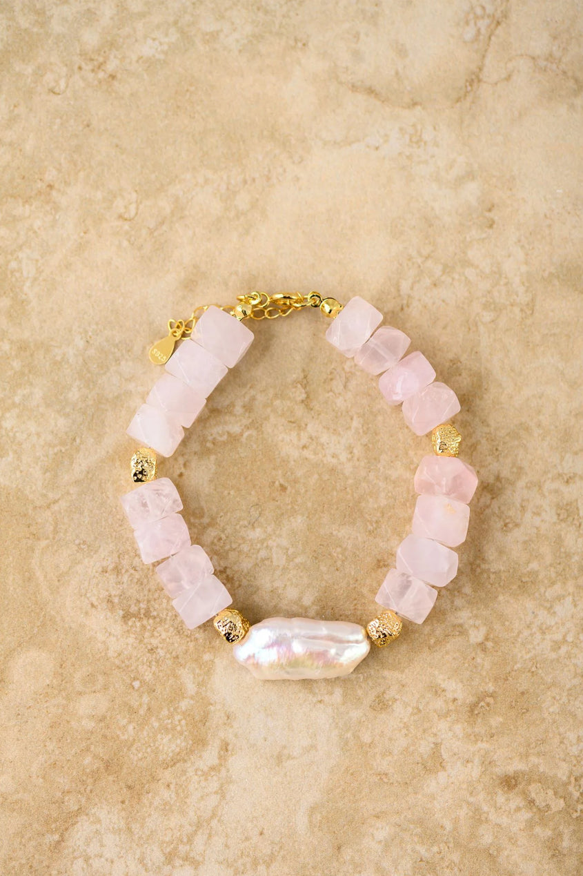INDIGO & WOLFE : Bloom Rose Quartz Pearl Bracelet