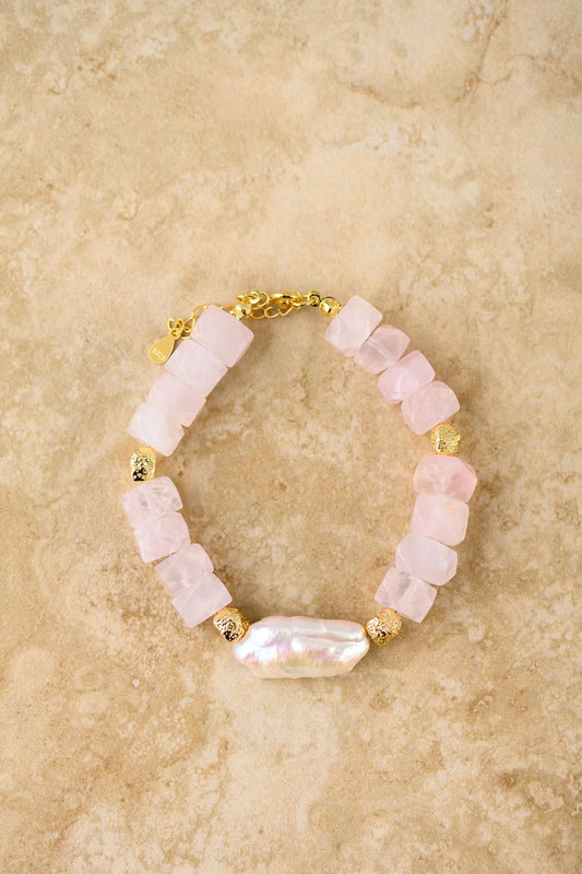 INDIGO & WOLFE : Bloom Rose Quartz Pearl Bracelet
