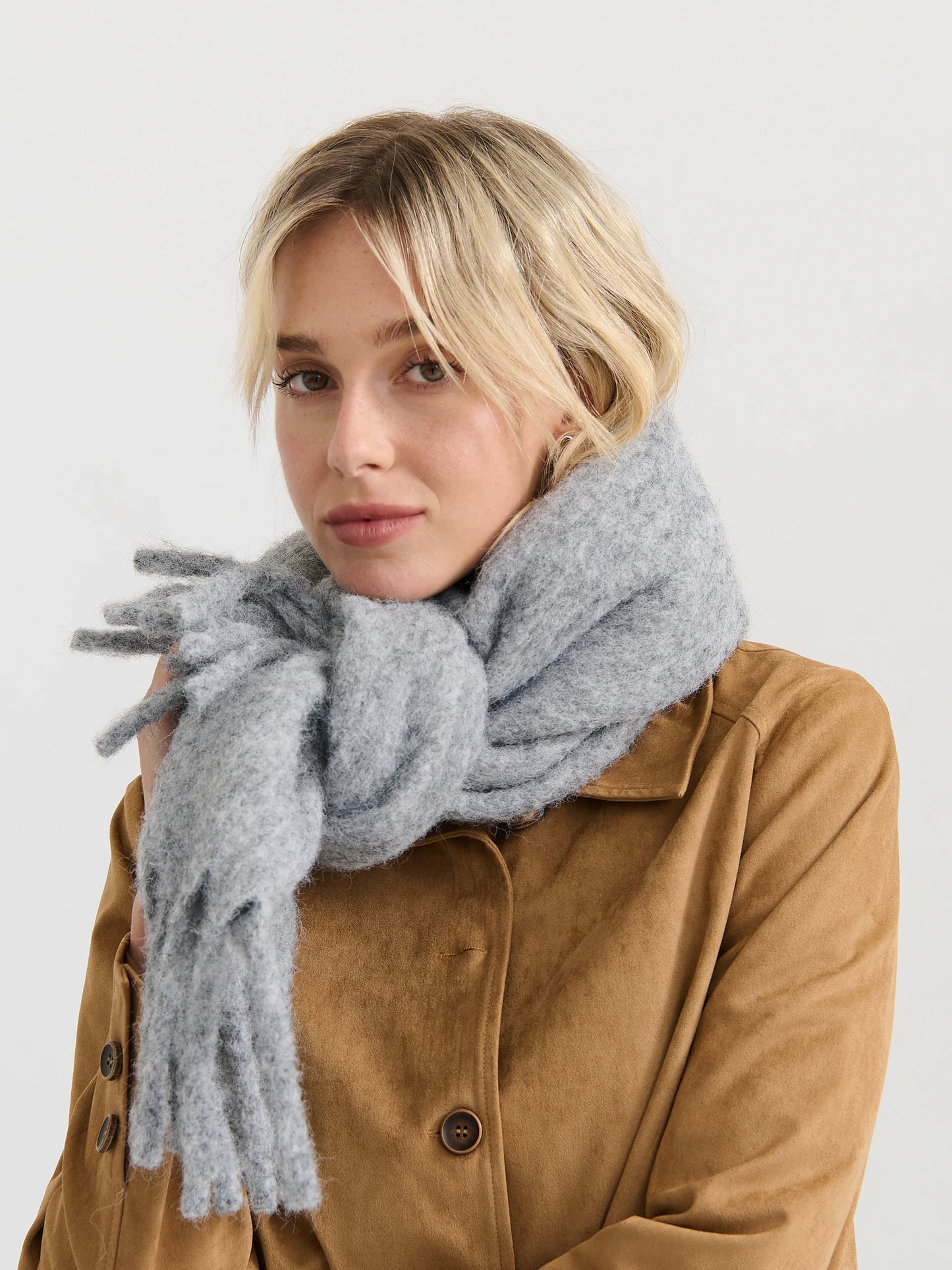 ANGELS WHISPER : Betty Wool Plain Winter Fluffy Scarf - Grey