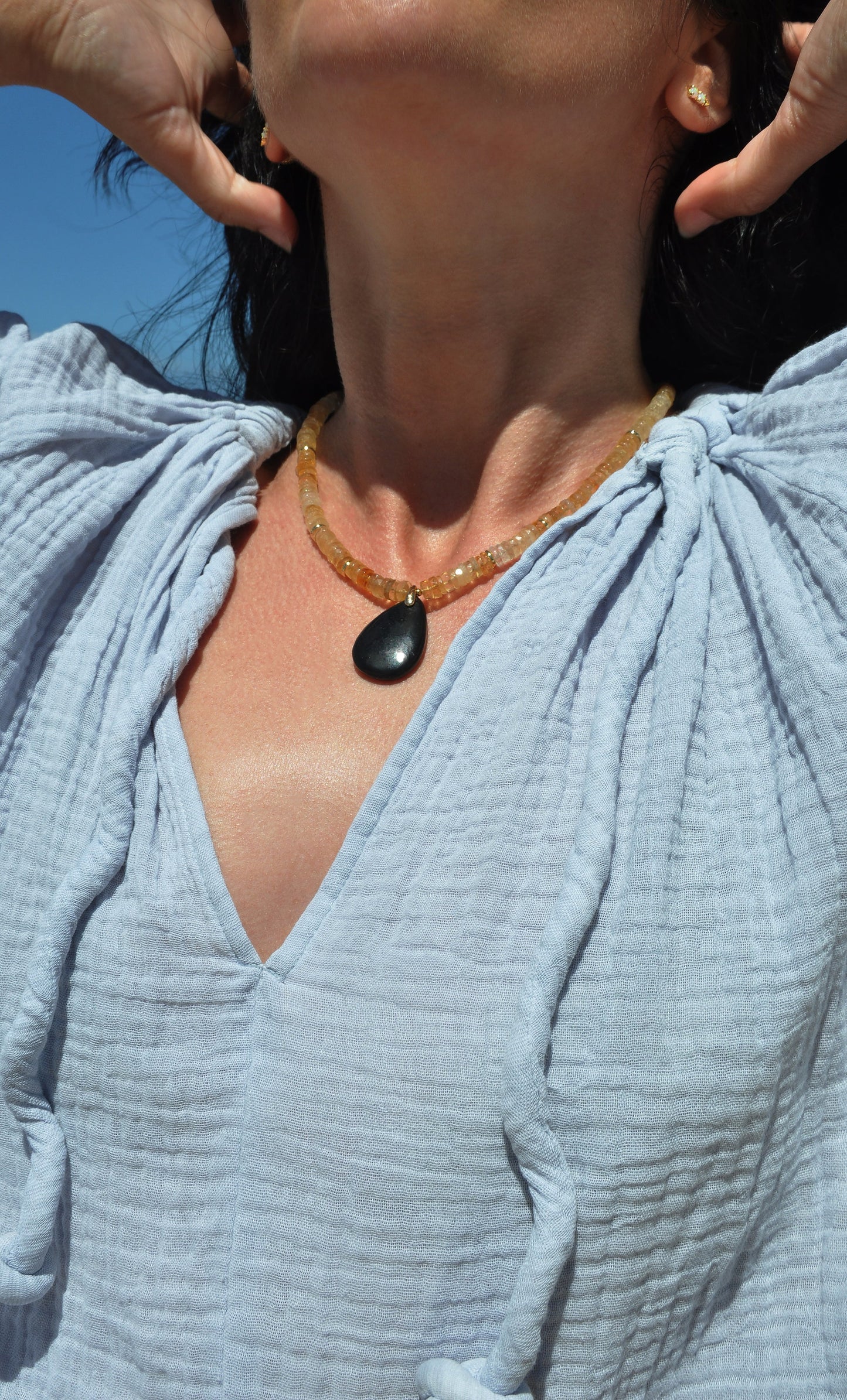 TUNIK : Amulet Natural Citrine Heishi - Bead Necklace