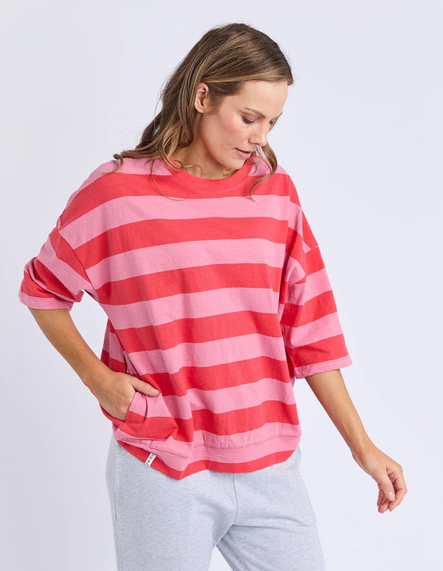 ELM : Mazie Block Stripe Sweat - Cayenne & Rose