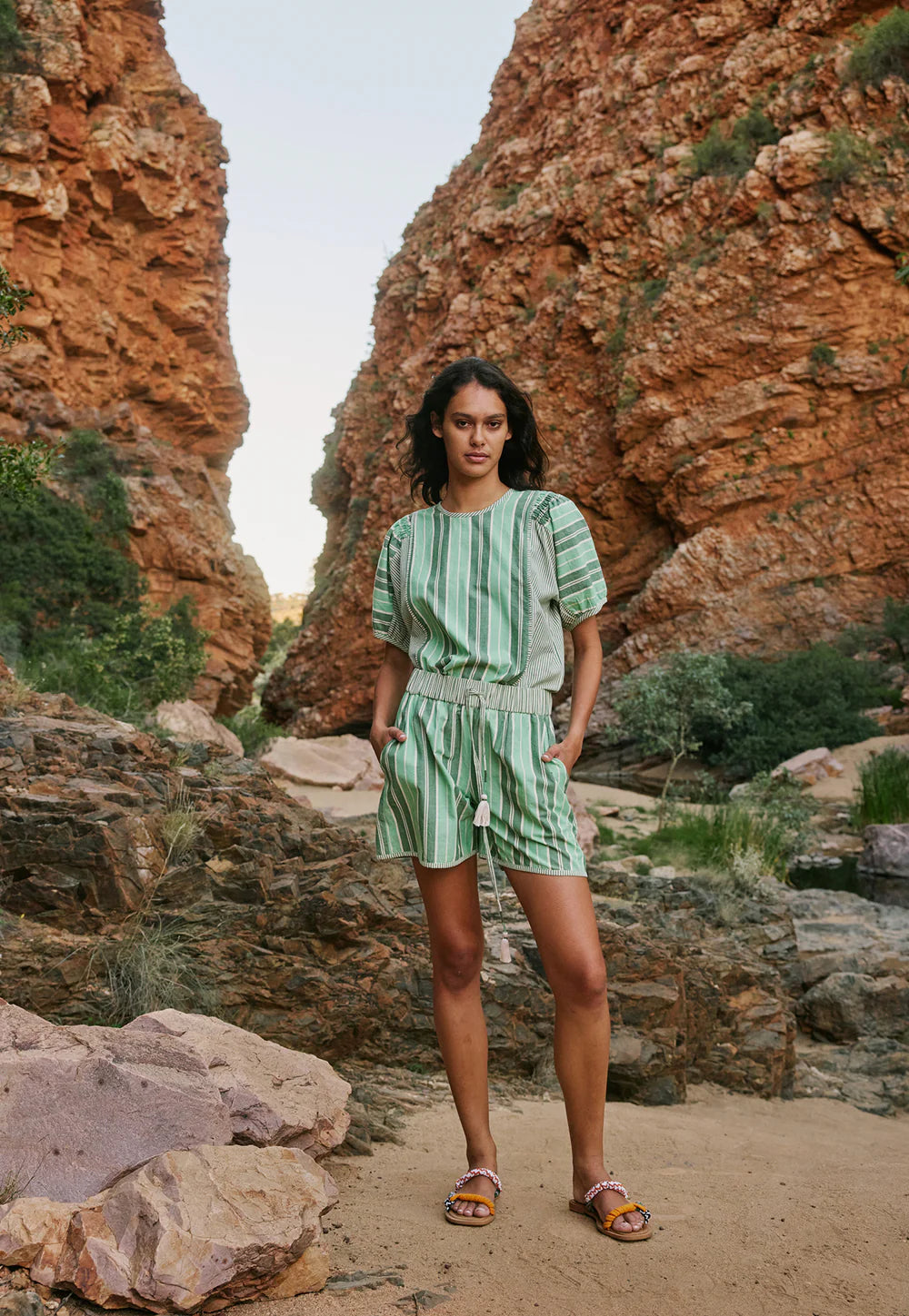 NANCYBIRD : Iris Green Stripe - Short