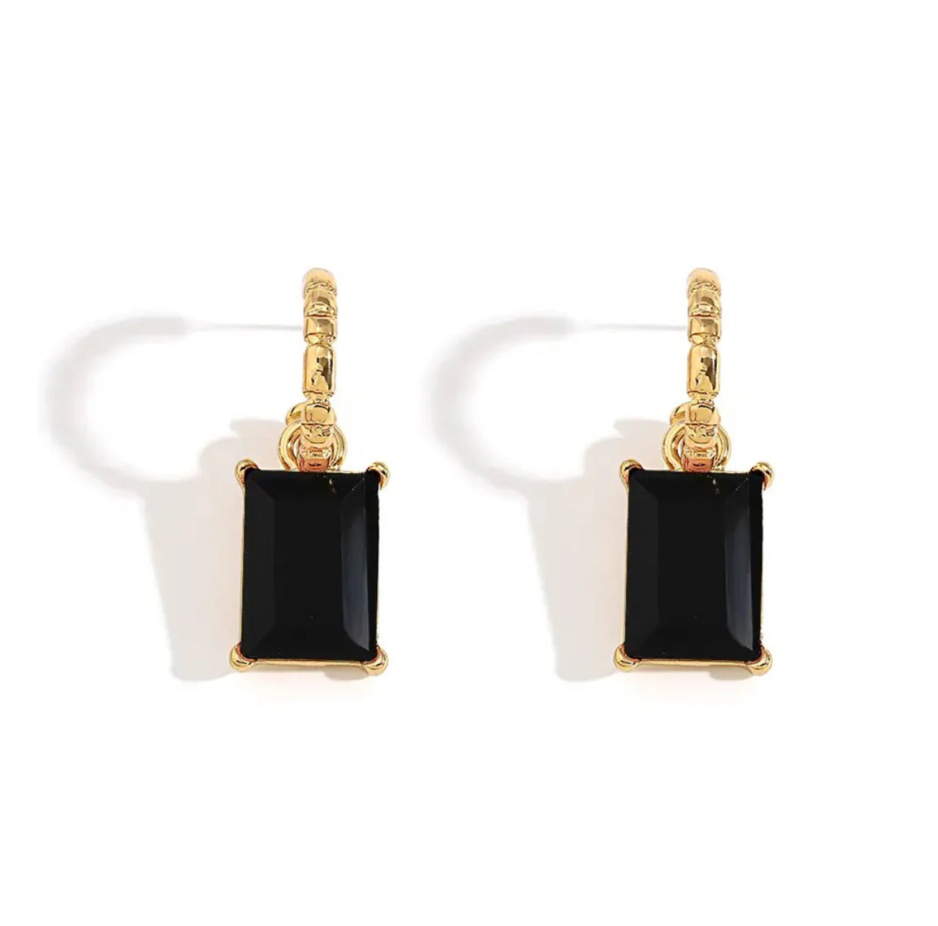 GREENWOOD DESIGNS : Gold Hoop Dangle Earring W/ Black Crystal - Earrings