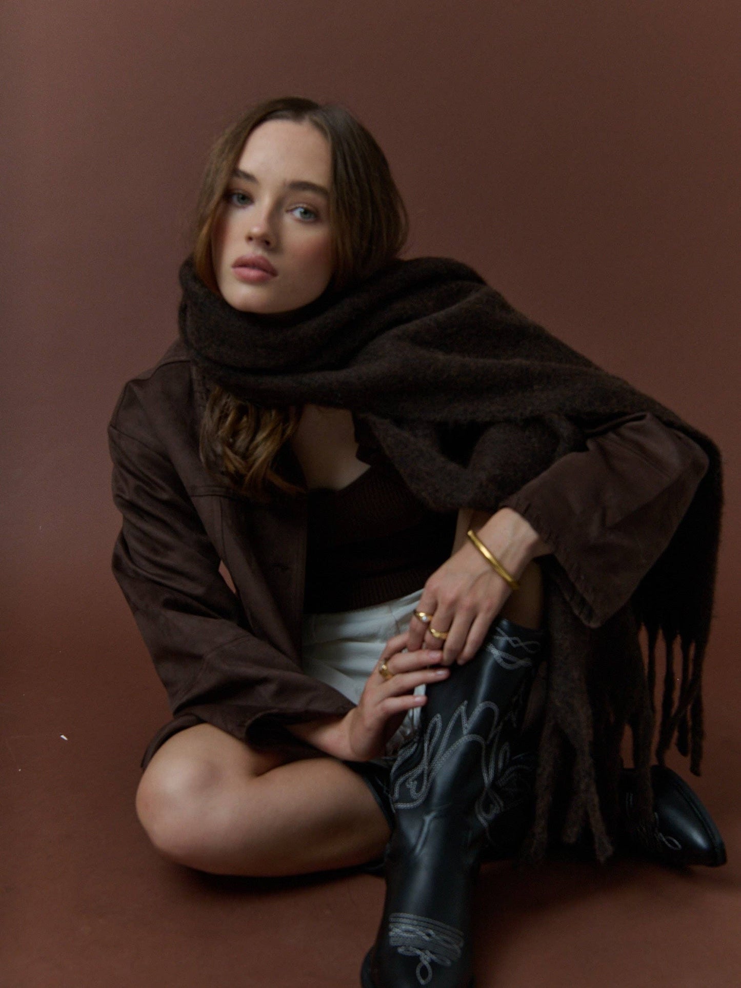 ANGELS WHISPER : Betty Wool Plain Winter Fluffy Scarf - Brown