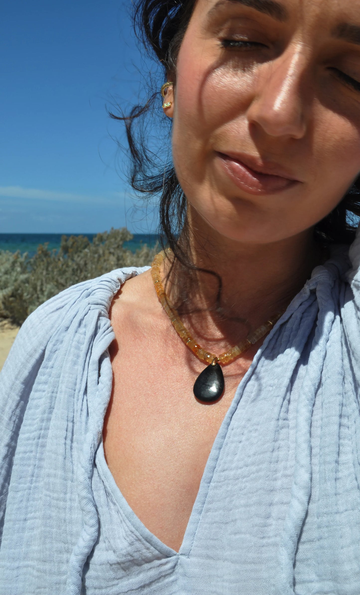 TUNIK : Amulet Natural Citrine Heishi - Bead Necklace