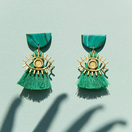 KINGSTON: Emerald Eye Tassels - Earrings