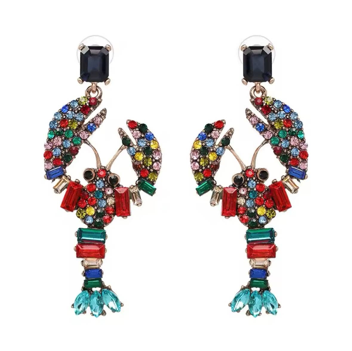 GREENWOOD DESIGNS: Lobster Navy, Red & Teal Crystal - Earrings