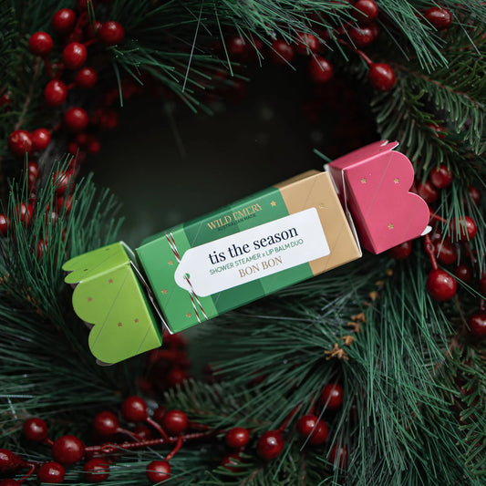 WILD EMERY : Merry Christmas Shower Steamer x Mini Lip Balm Bon Bon - Bergarmot x Sandalwood