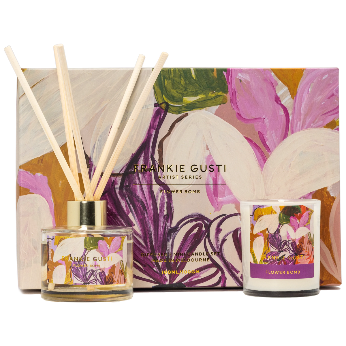 FRANKIE GUSTI : Artist Series Duo Diffuser & Candle - FLOWER BOMB