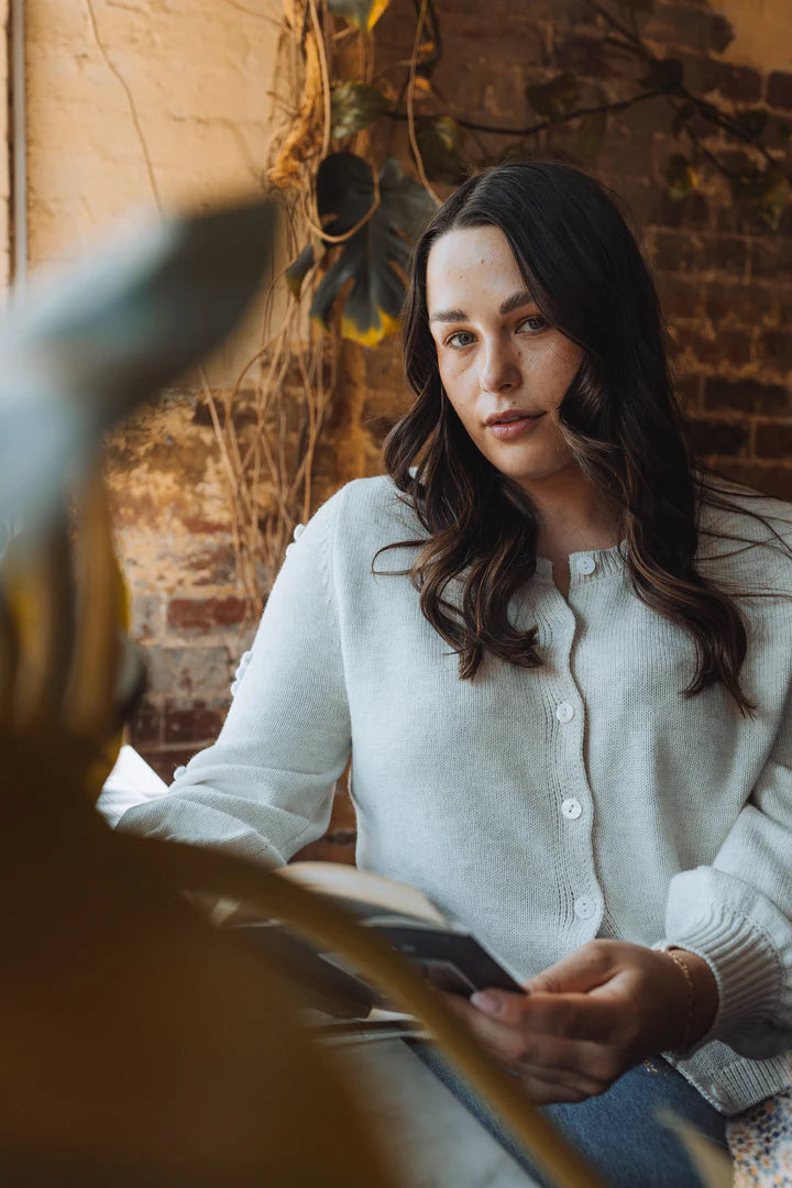 THRD LABEL: The Camellia Cardigan - White Marle