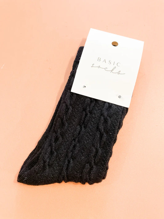 ANGELS WHISPER : Winter Cable Woollen Crew Socks - Black