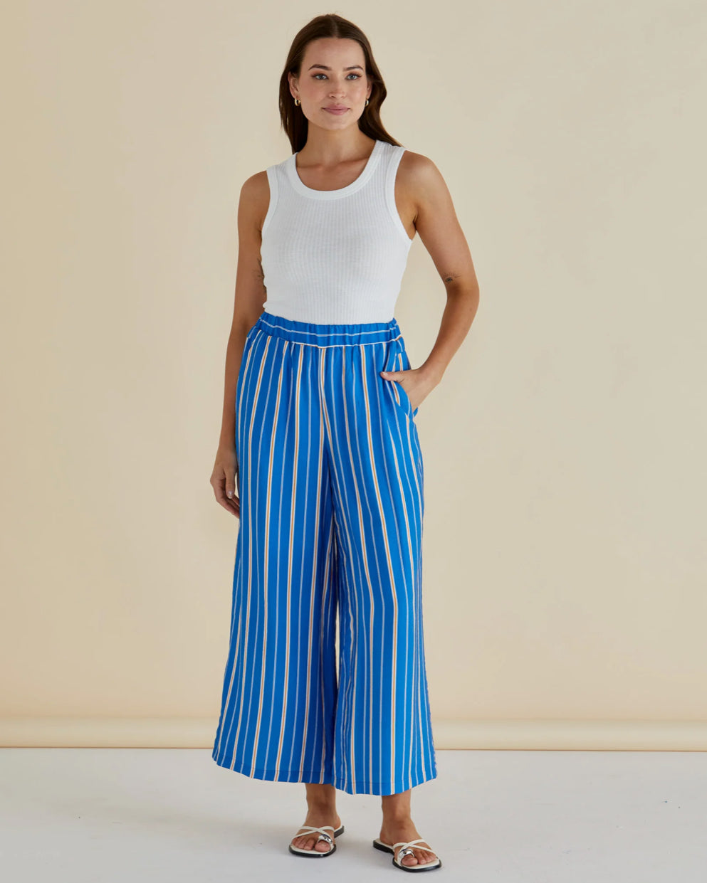BETTY BASICS : Sable Wide Leg Pant - Blue Stripe