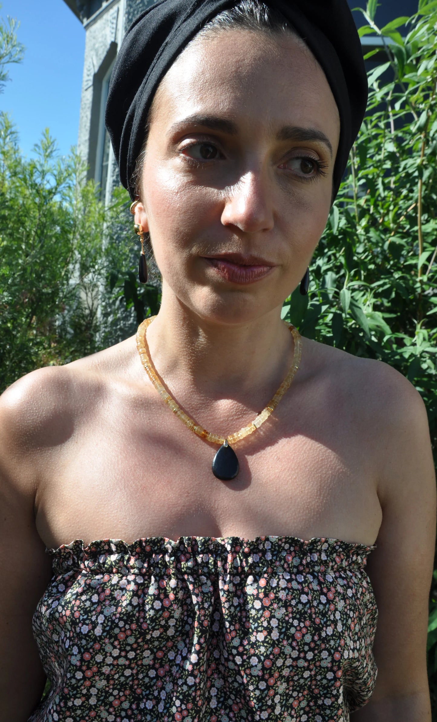 TUNIK : Amulet Natural Citrine Heishi - Bead Necklace