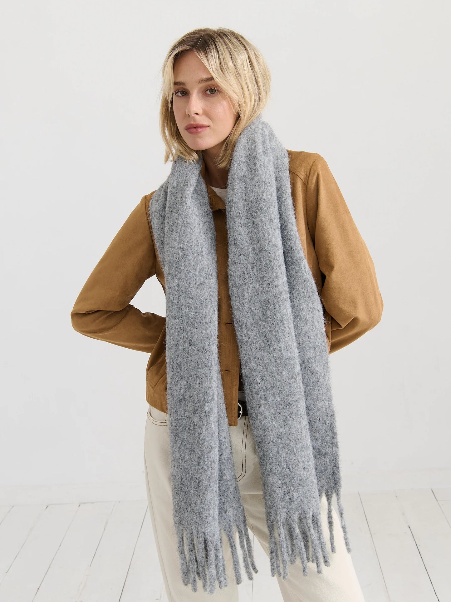 ANGELS WHISPER : Betty Wool Plain Winter Fluffy Scarf - Grey