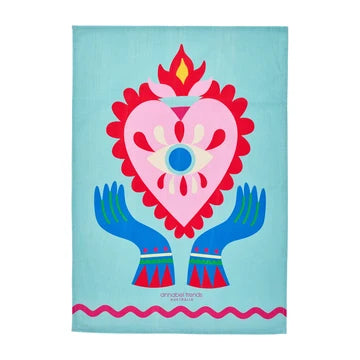 ANNABEL TRENDS. :  Cotton Fiesta Pink Blue Print - Tea Towel