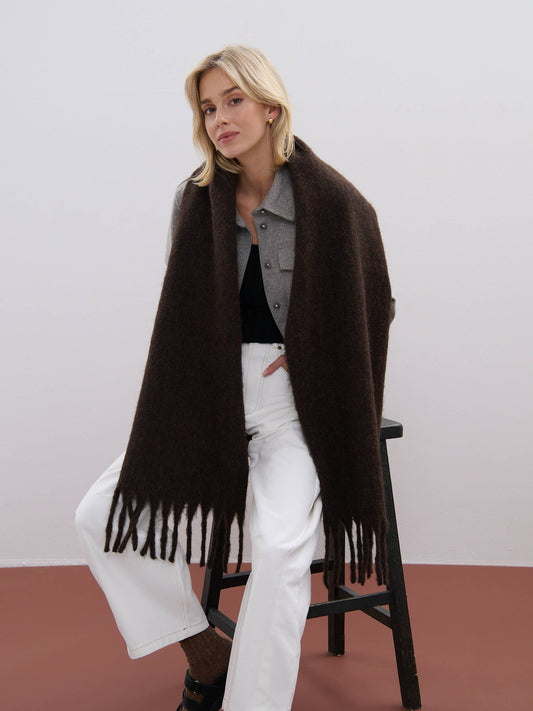 ANGELS WHISPER : Betty Wool Plain Winter Fluffy Scarf - Brown